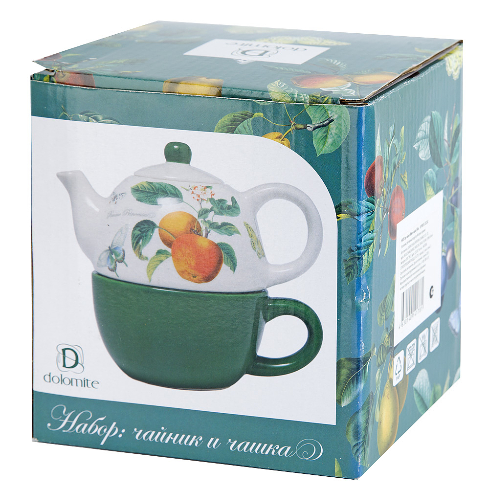 Набор 2пр "Fruit Garden": чайник v=380мл и чашка v=350мл (керамика) (подарочная упаковка)