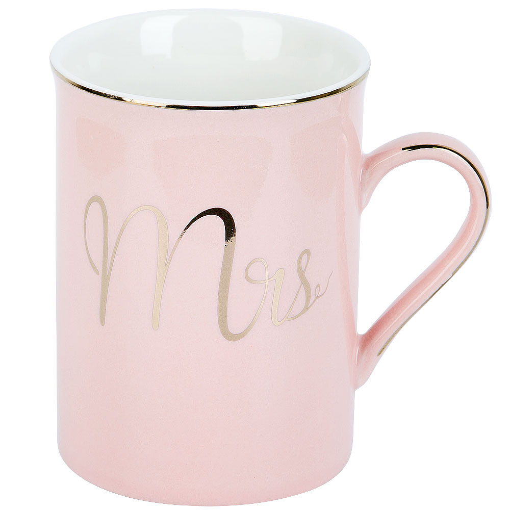 Кружка фарфоровая с крышкой и ложкой "Mrs" (розовая) v=340 мл (подарочная упаковка)