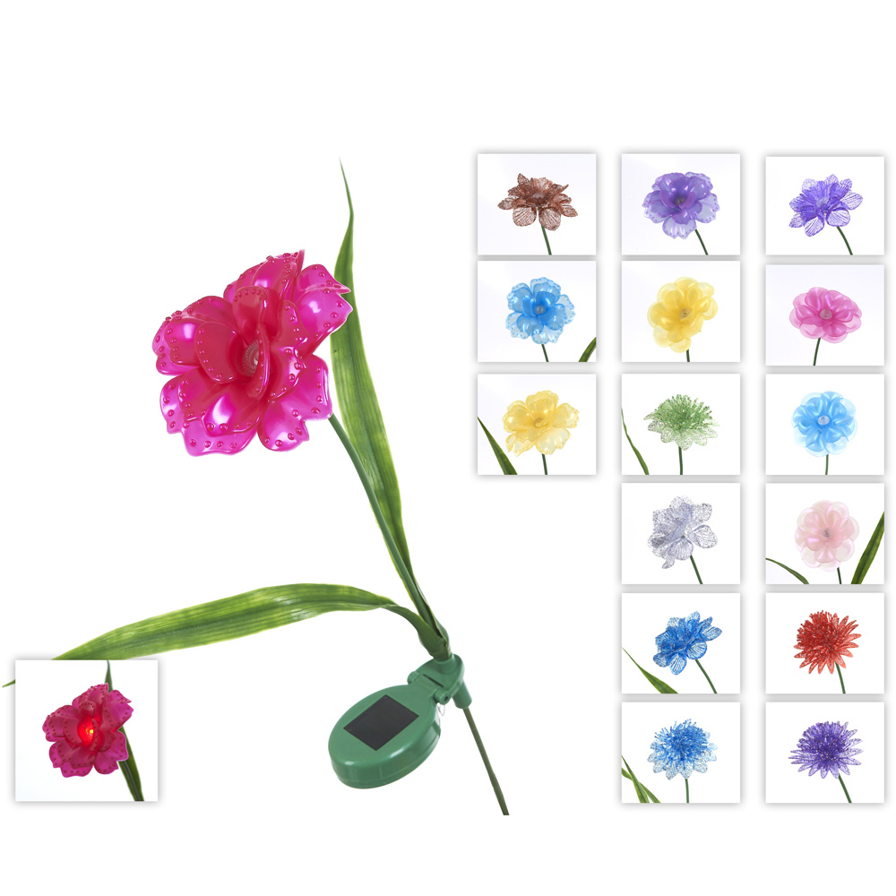 Цветок искусственный (штекер садовый с подсветкой) "Циния" 8*8*60см. (16видов) (min36) (на солнечной
