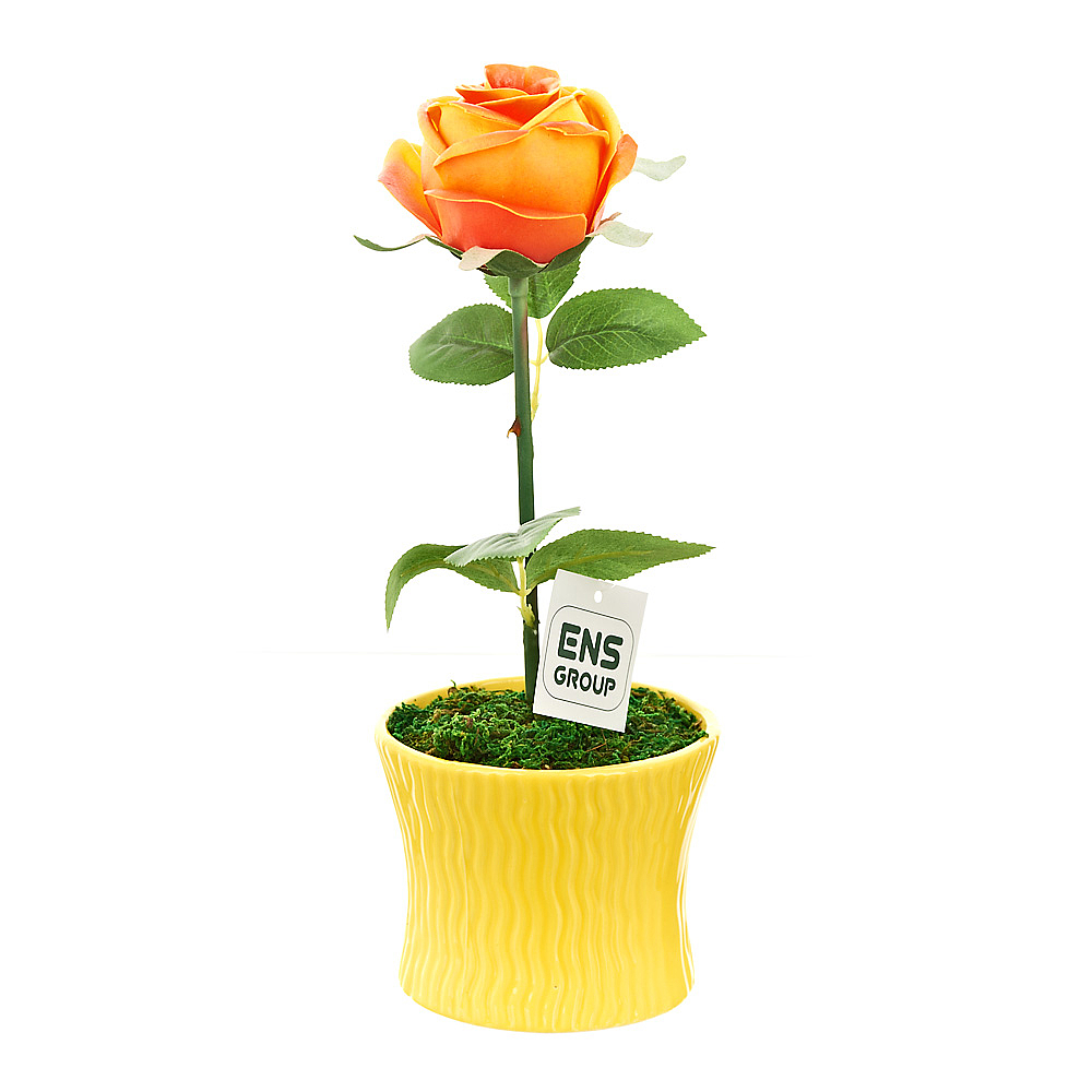 Композиция декоративная (с подсветкой) "Чайная роза" (с эффектом натуральных лепестков, в керамическ