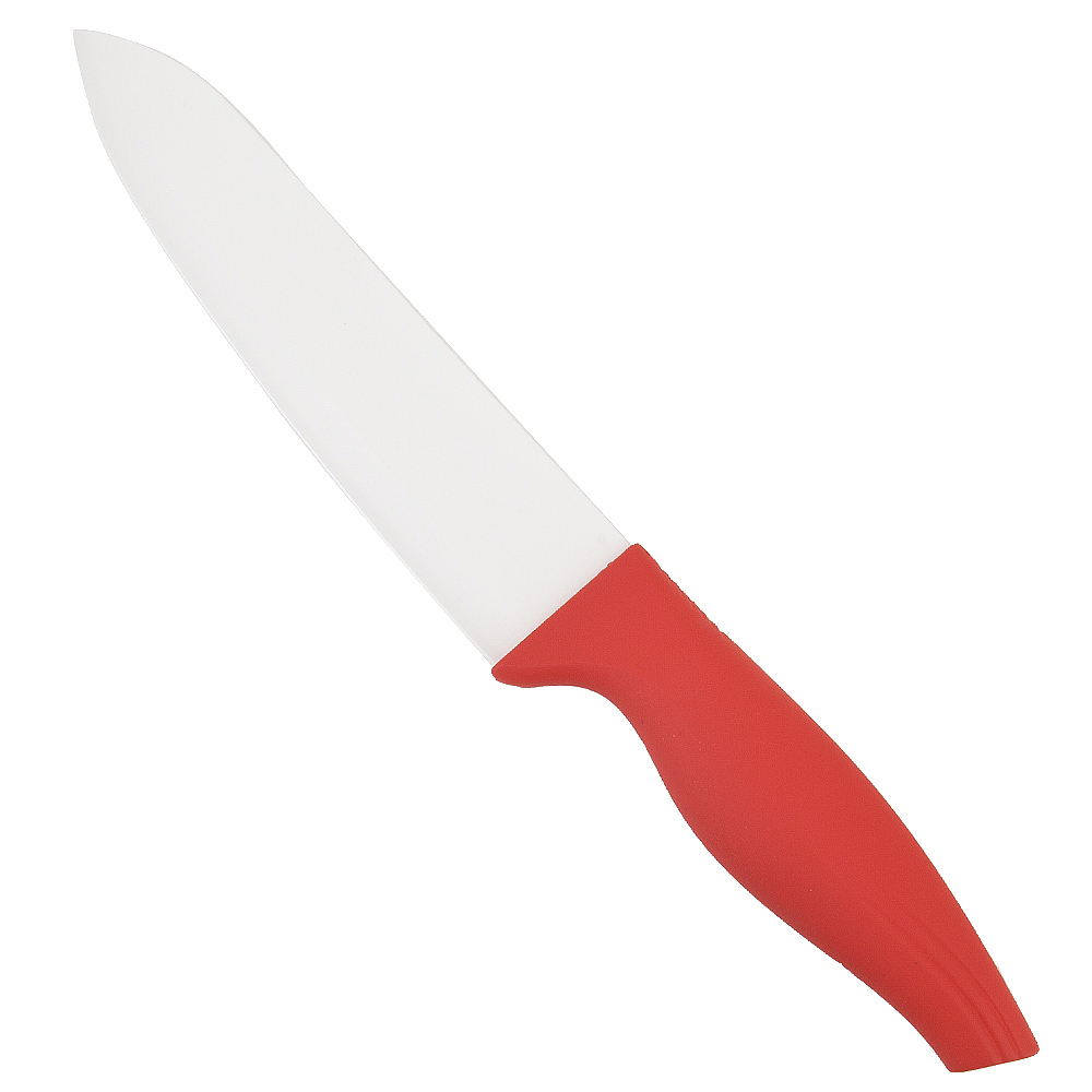 Нож керамический, белое лезвие с защитным элементом (15см), рукоятка красная 26,5*3,5*1,5см. 