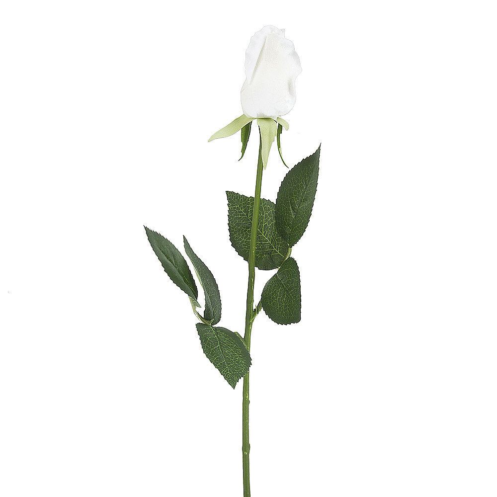 Цветок искусственный (на ножке) "Белая роза" h=45см. (real touch) (min72) (транспортная упаковка)