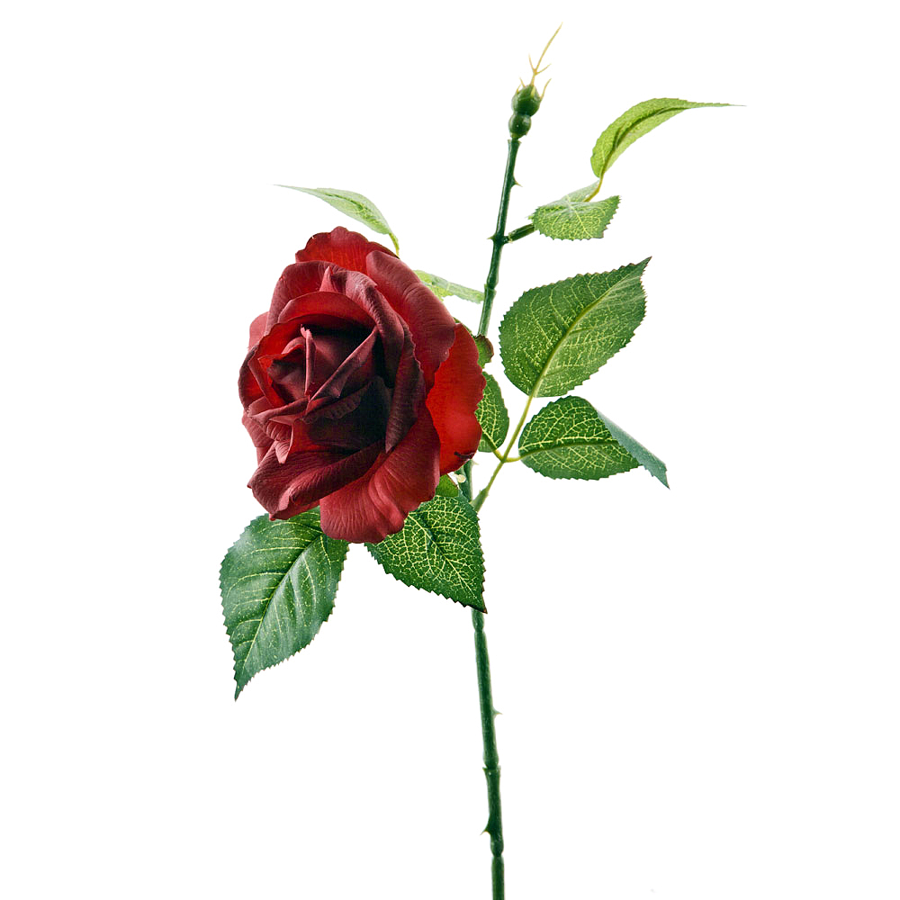 Цветок искусственный (на ножке) "Роза бордовая" h=40см.(real touch)(min24) (транспортная упаковка)