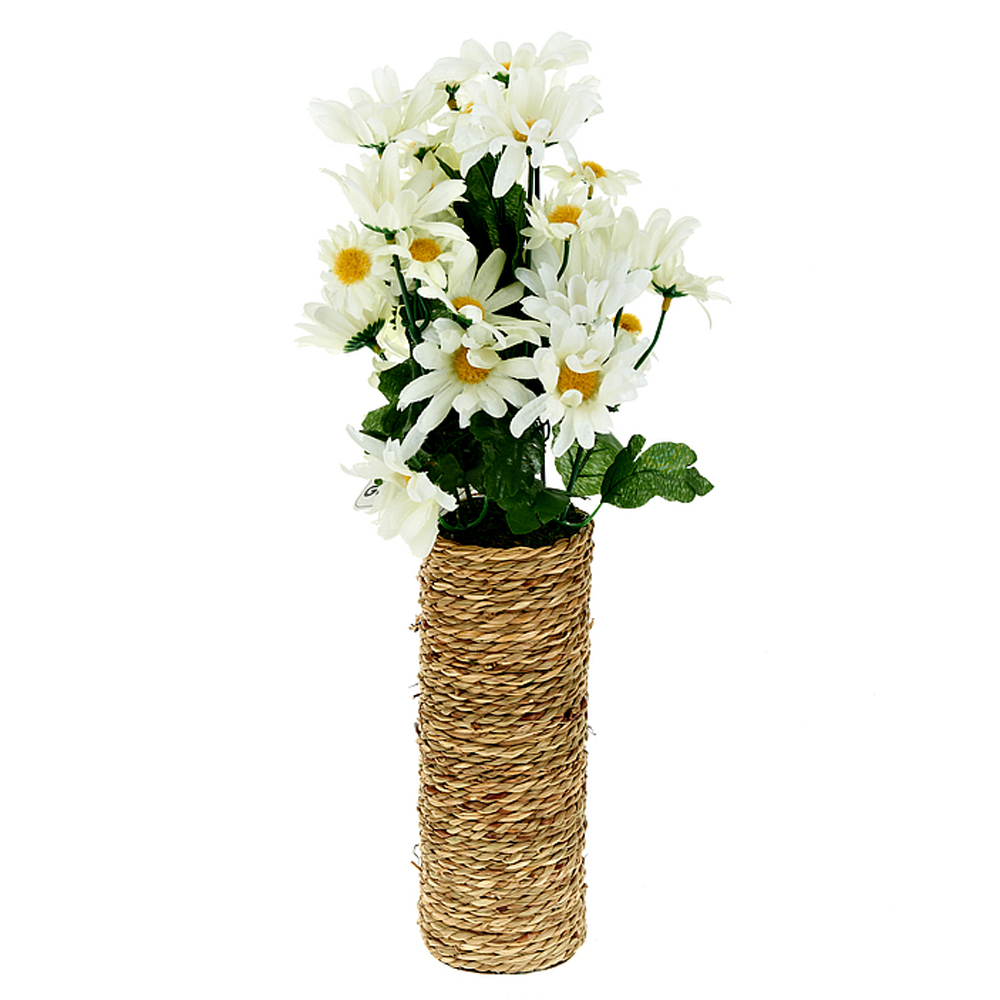 Цветок декоративный в горшке "Белые ромашки" белый, 7,5*7,5*40см. (min12) (транспортная упаковка)