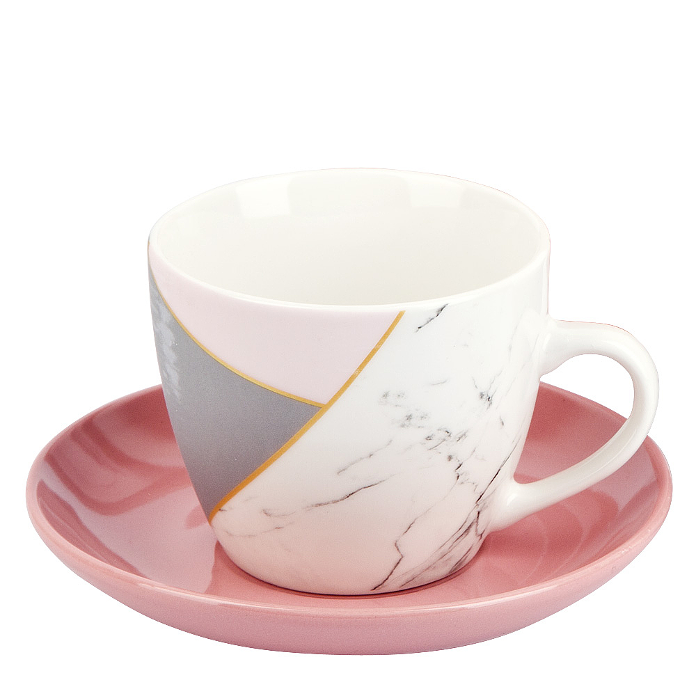 Чайный набор 4пр (2персоны) "Мрамор розовый с серым" v=240мл (подарочная упаковка)