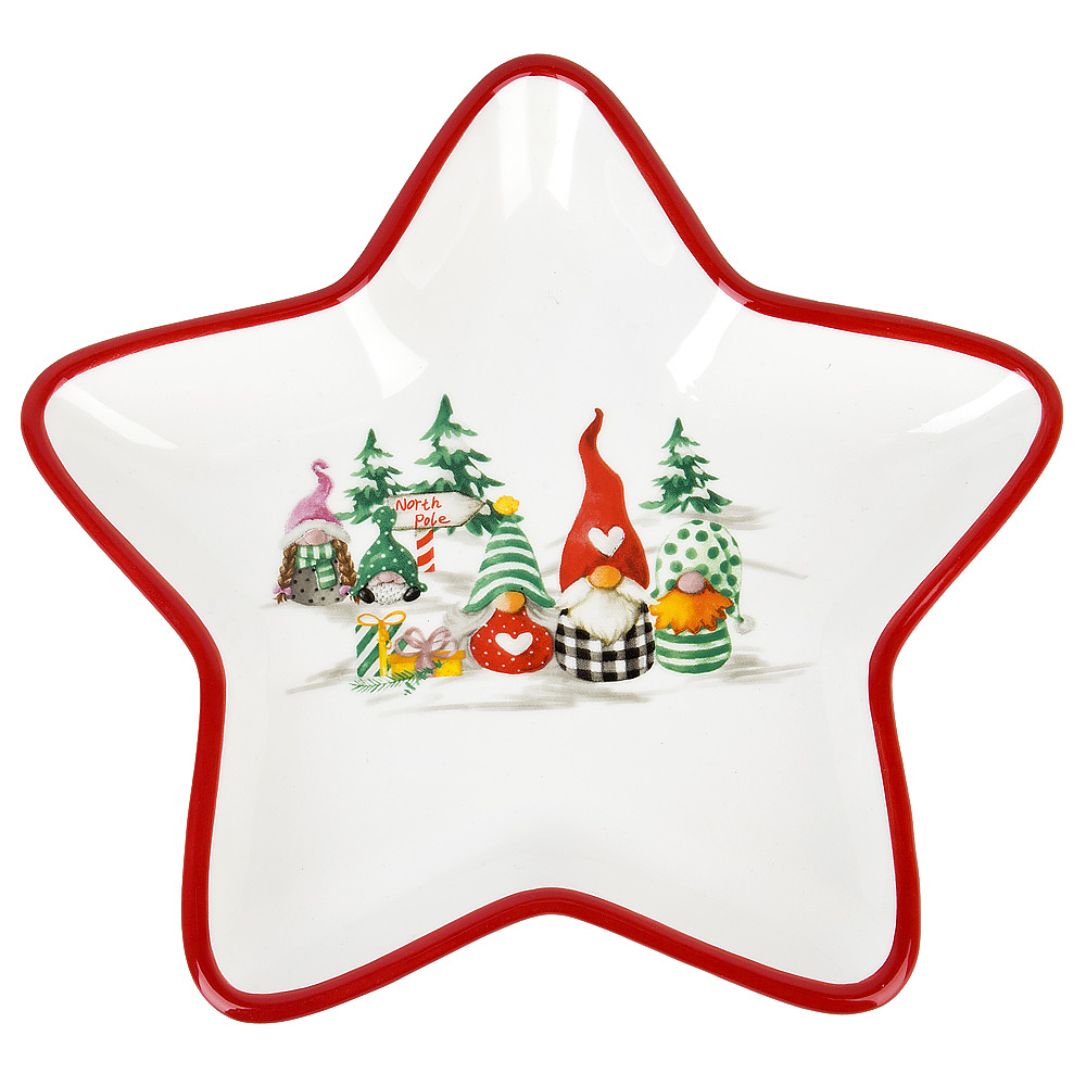 Блюдо "Рождественские гномы" 21,5х21см (керамика) (подарочная упаковка)